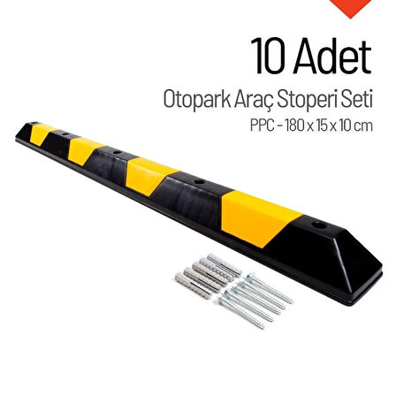 PPC Araç Stoperi Seti – 180x15x10 cm (10 Adet) | Dayanıklı ve Hafif Otopark Bariyeri