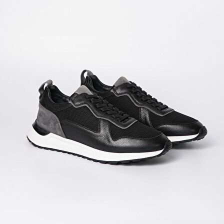 Albus Model Erkek Hakiki Deri Siyah Sneaker