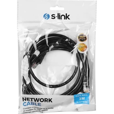 S-Link SL-CAT603BK 3m Siyah Cat6 Kablo