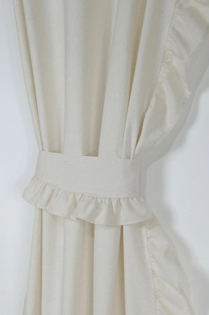 Naturel Perde Vintage Çift Kanat Dikey Fırfırlı