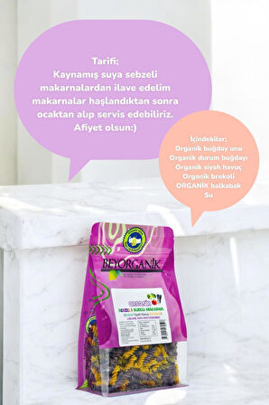 Beyorganik Organik  Burgu Makarna Siyah Havuç-Brokoli-Balkabak 240 gr
