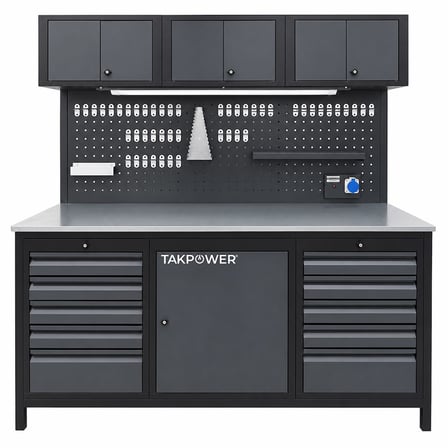 TAKPOWER 2 Metre Takım Tezgahı 10 Çekmeceli Üsten Dolaplı