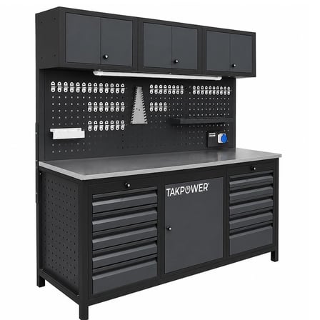 TAKPOWER 2 Metre Takım Tezgahı 10 Çekmeceli Üsten Dolaplı
