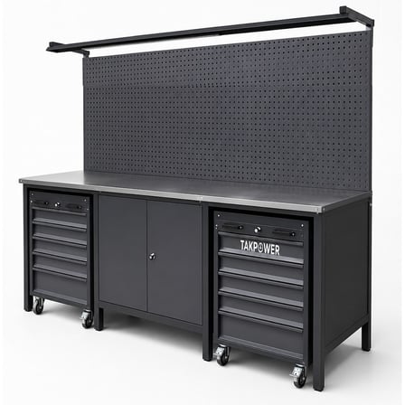 TAKPOWER 2.5 Metre Takım Tezgahı 2 Dolaplı + 2 Boş Takım Arabası