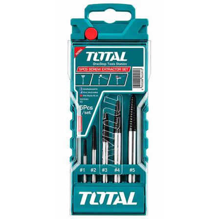TOTAL Ters Kılavuz Kırılmış Vida Çivata Sökme Seti 5 Parça