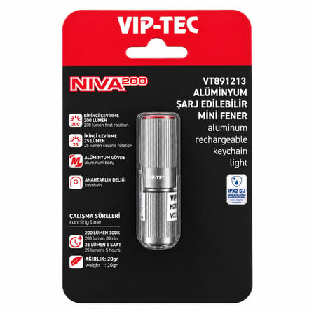 VIP-TEC Şarjlı Alüminyum Gövde Led Lamba - Mini Fener 25 Lümen
