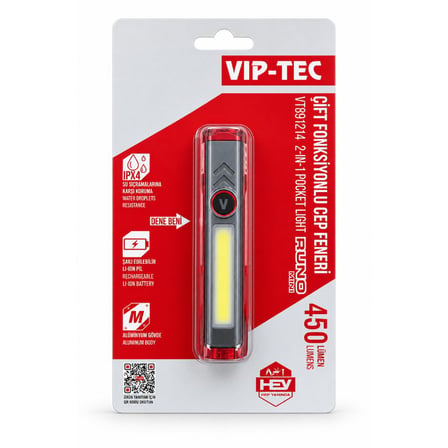 VIP-TEC Şarjlı Runo Çift Fonksiyonlu Led Lamba - Mini Cep Feneri 450 Lümen