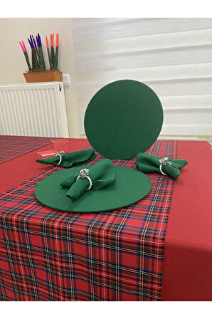 Kırmızı Masa Örtüsü ,ekose Runner , Yeşil Supla Seti , Peçete 4 Kişilik