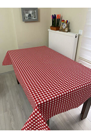 Sıvı Geçirmez Dertsiz Masa Örtüsü Kırmızı Küp Kareli