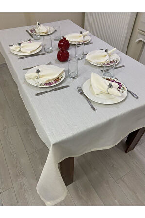 Simli Masa Örtüsü Bej 13 Parça Set