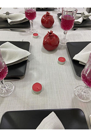 Keten Görünümlü Simli Masa Örtüsü Gri 13 Parça Set