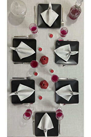 Keten Görünümlü Dertsiz Simli Masa Örtüsü Gri