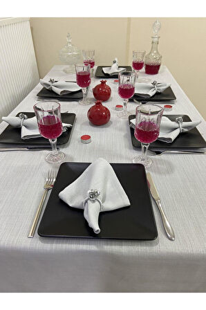 Simli Masa Örtüsü Gri 25 Parça Set