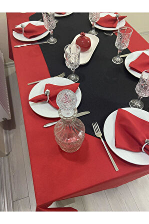 Sıvı Geçirmez Dertsiz Masa Örtüsü Kırmızı 25 Parça Set