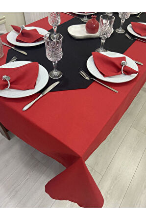 Sıvı Geçirmez Dertsiz Masa Örtüsü Kırmızı 25 Parça Set
