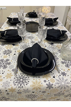 Sıvı Geçirmez Dertsiz Masa Örtüsü Yılbaşı Bej Renk 25 Parça Set