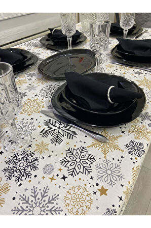 Sıvı Geçirmez Dertsiz Masa Örtüsü Yılbaşı Bej Renk 25 Parça Set