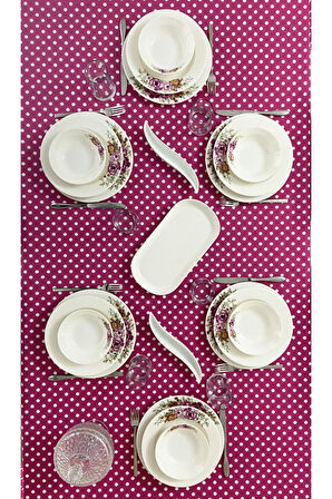 Sıvı Geçirmez Puantiyeli Dertsiz Masa Örtüsü Fuşya