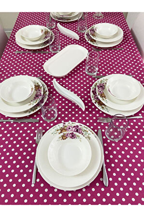 Sıvı Geçirmez Puantiyeli Dertsiz Masa Örtüsü Fuşya