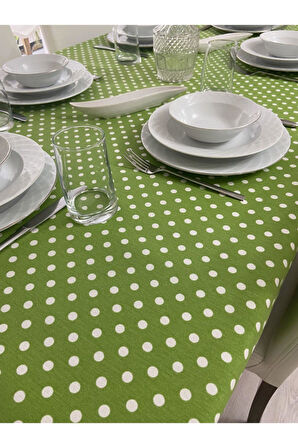 Sıvı Geçirmez Puantiyeli Dertsiz Masa Örtüsü Yeşil