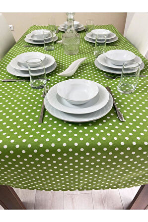 Sıvı Geçirmez Puantiyeli Dertsiz Masa Örtüsü Yeşil