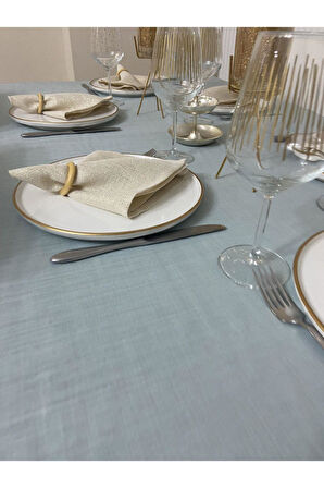 Keten Görünümlü Simsiz Begonvil Masa Örtüsü Açık Mint