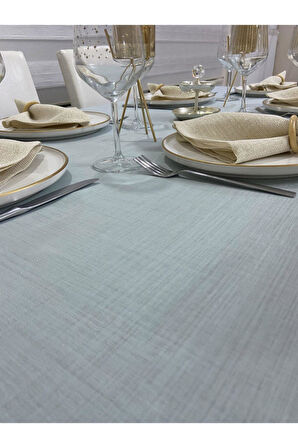 Keten Görünümlü Simsiz Begonvil Masa Örtüsü Açık Mint