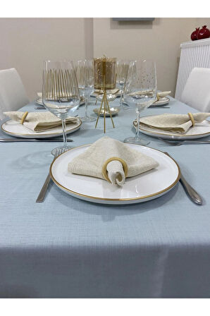 Keten Görünümlü Simsiz Begonvil Masa Örtüsü Açık Mint 13 Parça