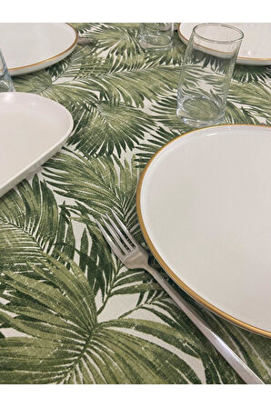 Sıvı Geçirmez Dertsiz Masa Örtüsü Yeşil Bambu Desenli