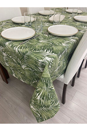Sıvı Geçirmez Dertsiz Masa Örtüsü Yeşil Bambu Desenli