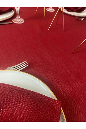 Simli Dertsiz Salon Masa Örtüsü Kırmızı