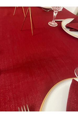 Simli Dertsiz Salon Masa Örtüsü Kırmızı