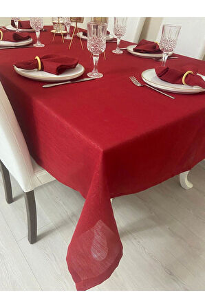 Simli Dertsiz Salon Masa Örtüsü Kırmızı 25 Parça