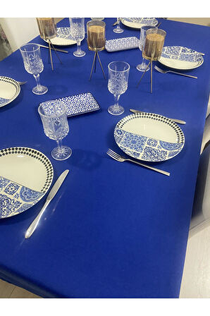 Sıvı Geçirmez Dertsiz Masa Örtüsü Çivit Mavisi 13 Parça