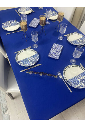 Sıvı Geçirmez Dertsiz Masa Örtüsü Çivit Mavisi 13 Parça