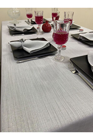 Simli Dertsiz Oval Masa Örtüsü Beyaz 150x210