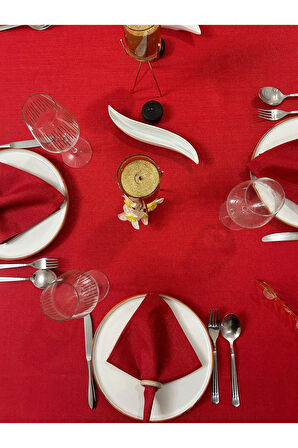 Polyester Keten Simli Masa Örtüsü Kırmızı