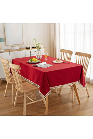 Püskül Detaylı Sıvı Geçirmez Dertsiz Masa Örtüsü