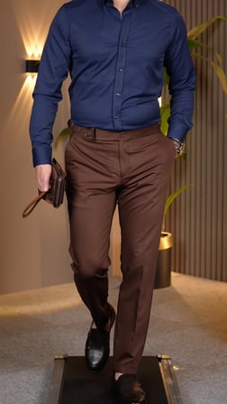 Pilesiz Tokalı Pantalon Kahverengi