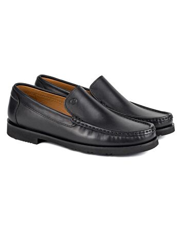 Lento Siyah Hakiki Deri Erkek Loafer Ayakkabı