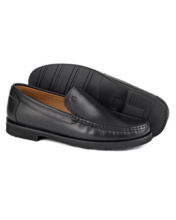 Lento Siyah Hakiki Deri Erkek Loafer Ayakkabı