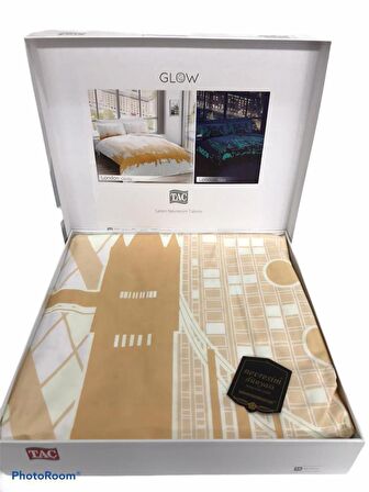 Taç Çift Kişilik Glow Parlayan Saten Nevresim Takımı London Gold