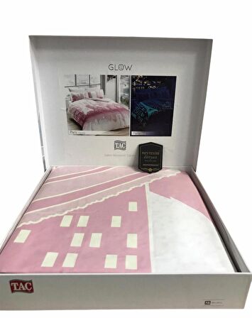 Taç Çift Kişilik Glow Parlayan Saten Nevresim Takımı Paris Gül Kurusu