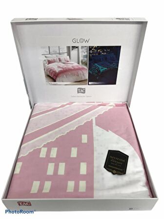 Taç Çift Kişilik Glow Parlayan Saten Nevresim Takımı Paris Gül Kurusu