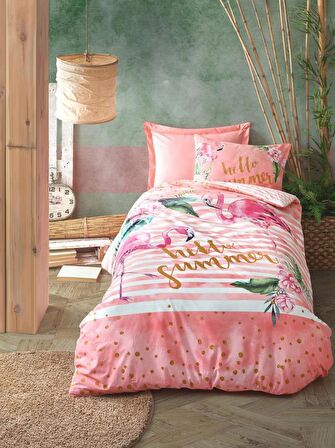 Cotton Box Genç Ranforce Nevresim Takımı Tek Kişilik Hello Sumer Pembe