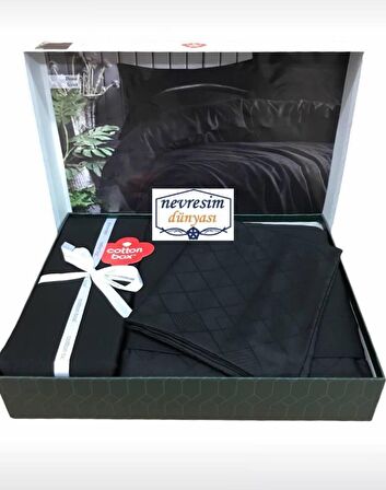 Cotton Box Çift Kişilik Jakarlı Saten Nevresim Takımı Dama Siyah