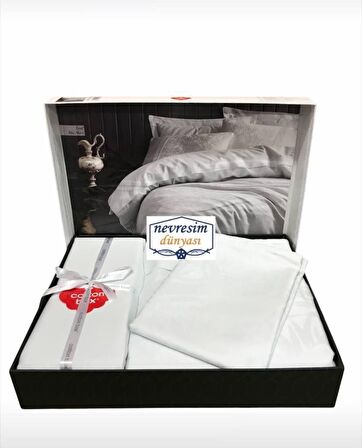 Cotton Box Çift Kişilik Jakarlı Saten Nevresim Takımı Leaf Buz Mavisi