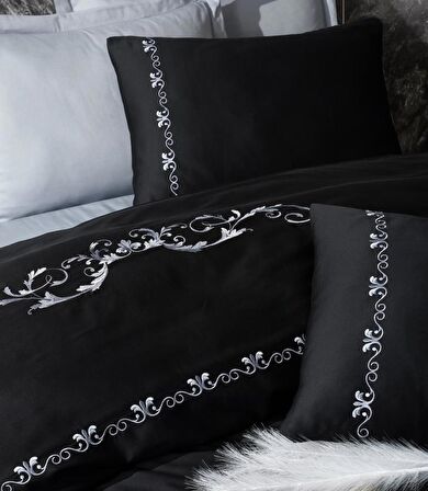 Cotton Box Brode Nakışlı Çift Kişilik Saten Nevresim Takımı Gloria Gri