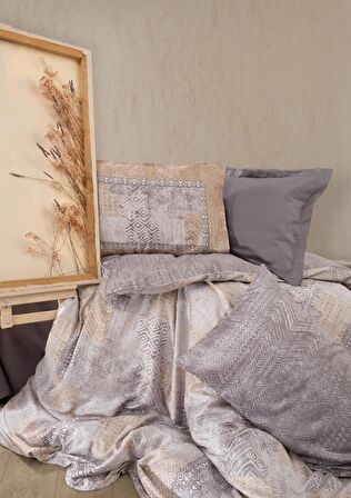 Cotton Box Çift Kişilik Saten Nevresim Takımı Amentes Gri