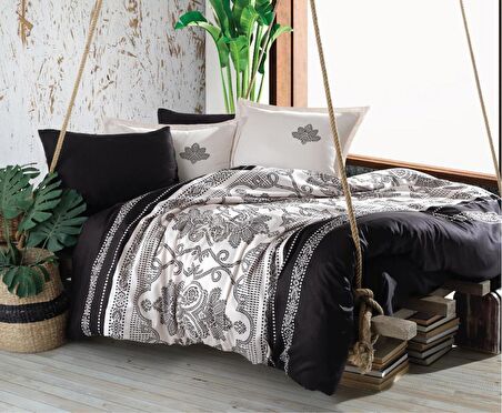 Clasy Saten Çift Kişilik Nevresim Takımı Ahiska v1 Siyah